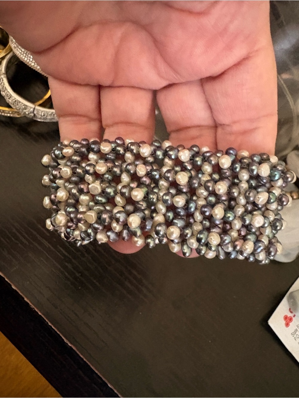 Multi-Row Freshwater Pearl Bracelet in Iridescent Blue/White/Gray